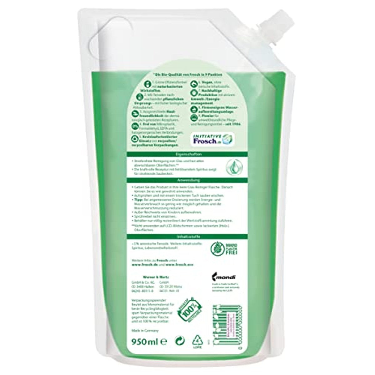 Frosch Spiritus Glasreiniger Navulzak 6 x 950 ml - Voordeelverpakking – foto 3