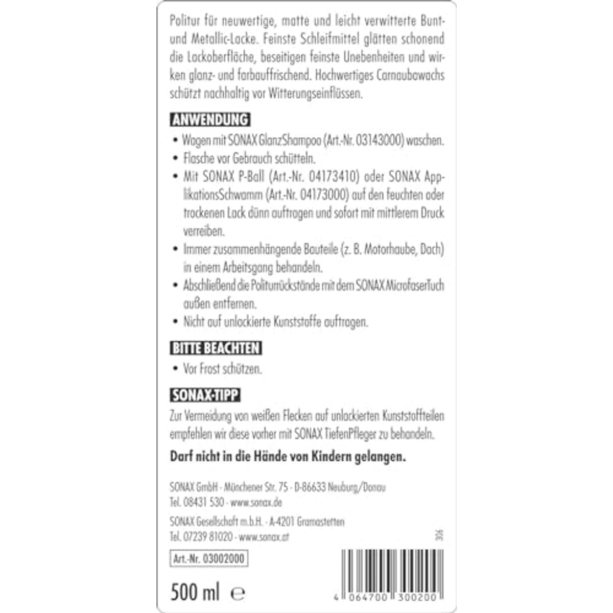 SONAX Autopolitoer voor gekleurde en metallic lak 500 ml – SONAX