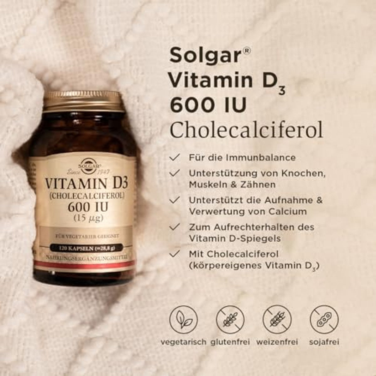 Solgar Vitamine D3 600 IU 15 µg 120 Vegetarische Capsules - 3-pack