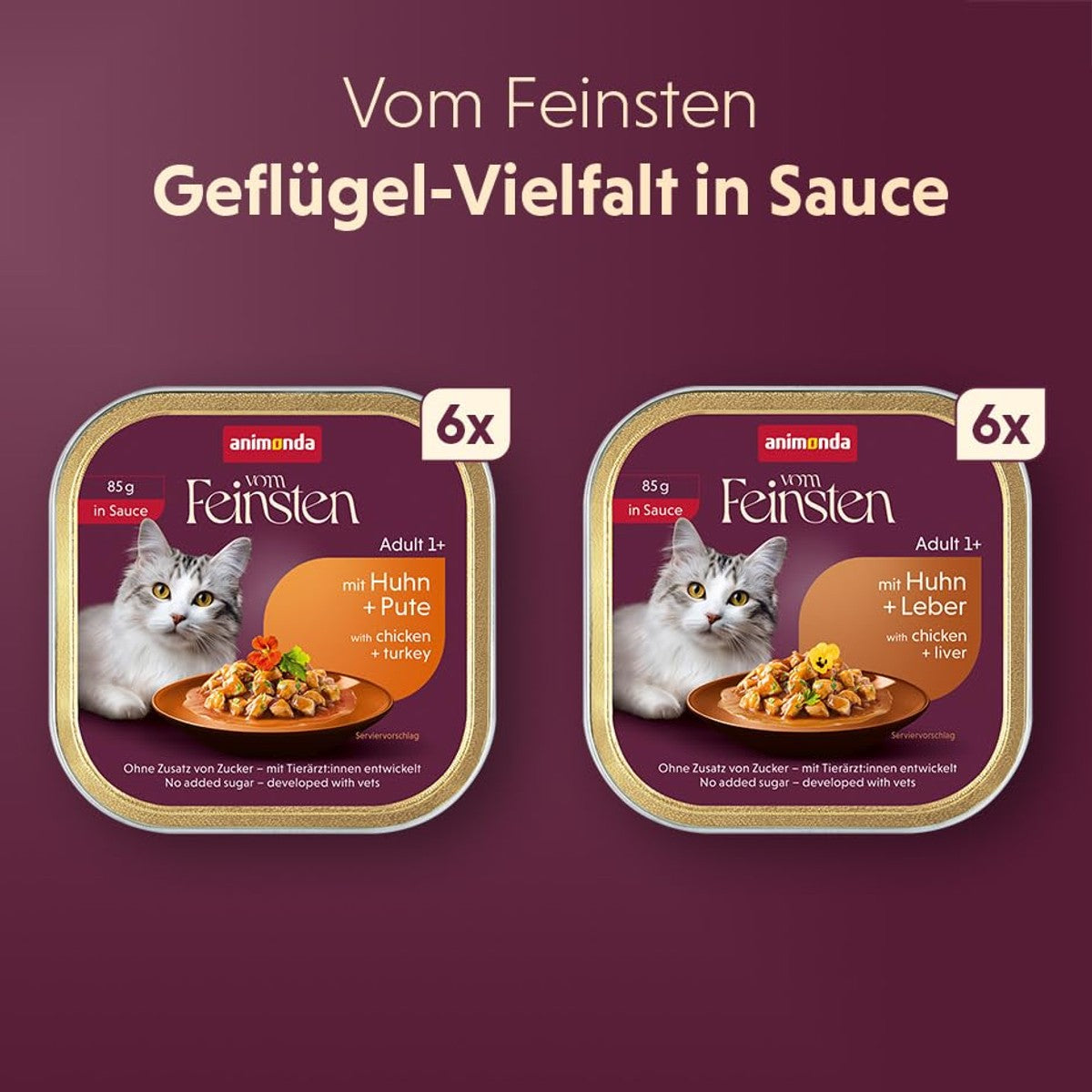 animonda Vom Feinsten Adult gevogelte diversiteit in saus mixpack (12 x 85 g) | Natvoer voor volwassen katten, kattenvoer nat in saus zonder suiker, portieschaal van 85 g – animonda Vom Feinsten