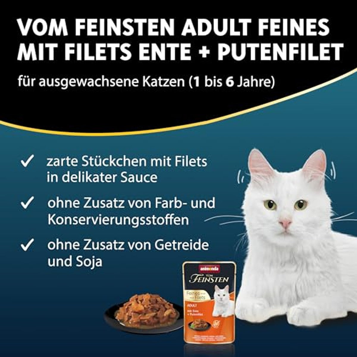 animonda Vom Feinsten Volwassen kattenvoer, natvoer voor volwassen katten, fijn met filets, met eend + kalkoenfilet, 18 x 85 g – animonda Vom Feinsten