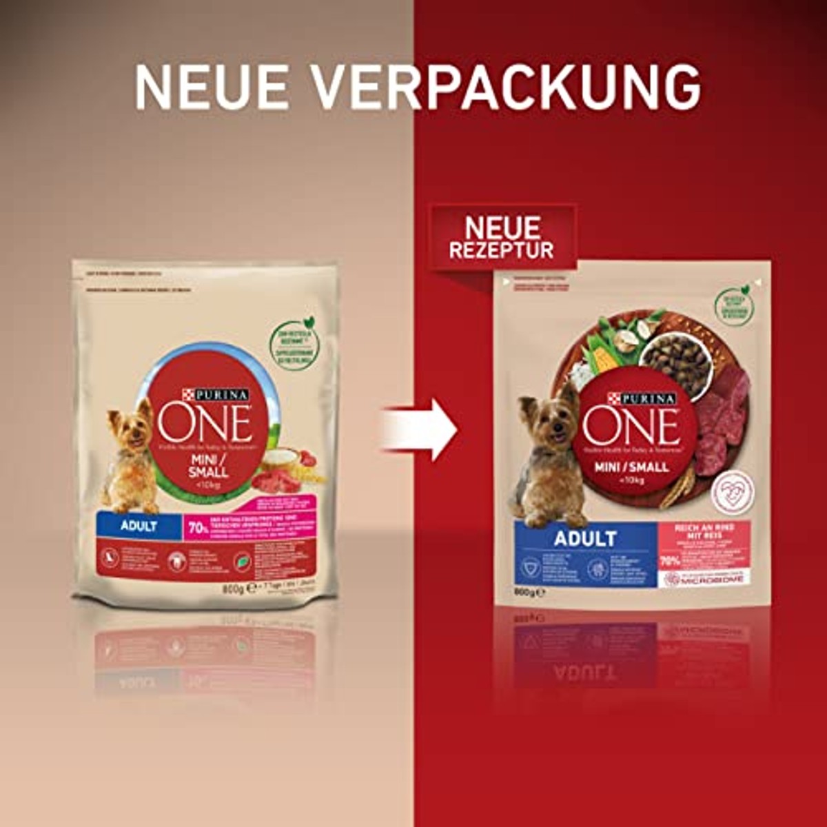 PURINA ONE Mini/Small Adult voor kleine honden, rijk aan rundvlees, 8 x 800 g | Droogvoer voor kleine honden, rijk aan rundvlees en rijst – PURINA ONE