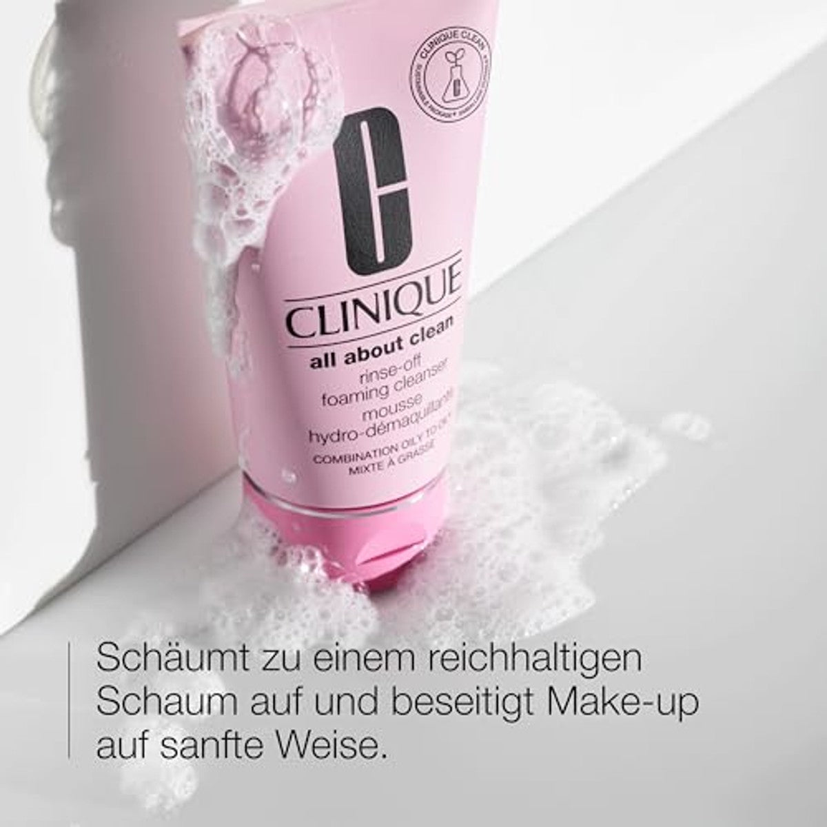 Clinique All About Clean™ Rinse-Off Foaming Cleanser, crème-mousse gezichtsreiniger voor zacht verwijderen van make-up, schuimreiniger voor grondige reiniging, 150 ml