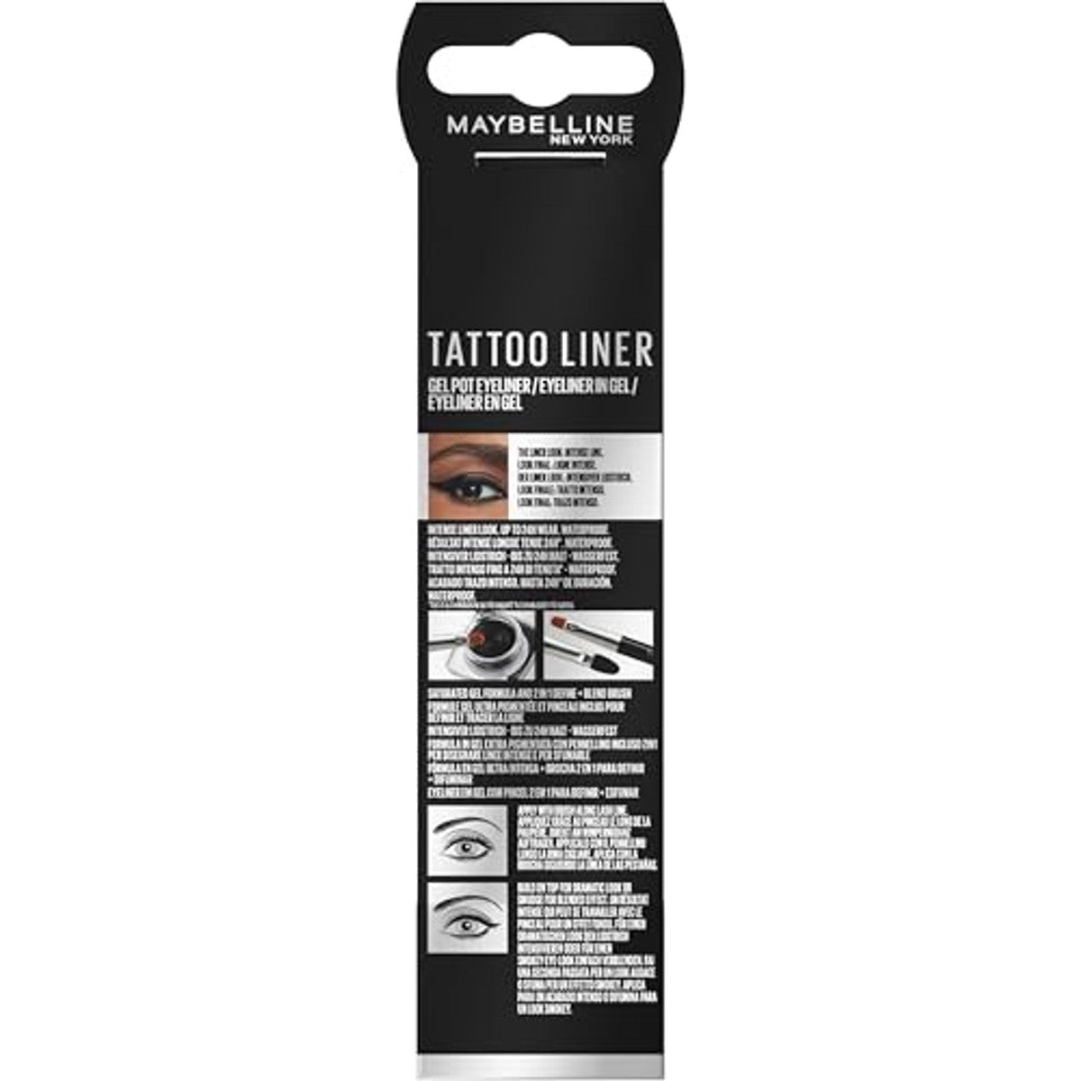 Maybelline New York Gel Eyeliner, waterdicht en langdurig 2-in-1 professionele kwast, houdt tot 24 uur, tattoo liner gel pot, kleur: 950 Blackest Black – MAYBELLINE