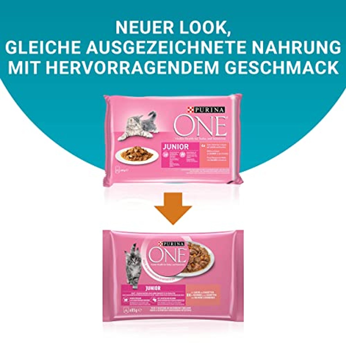 PURINA ONE Junior, met zalm en wortelen, verpakking van 48 stuks (12 x 4 x 85 g) | Kattenvoer nat – PURINA ONE