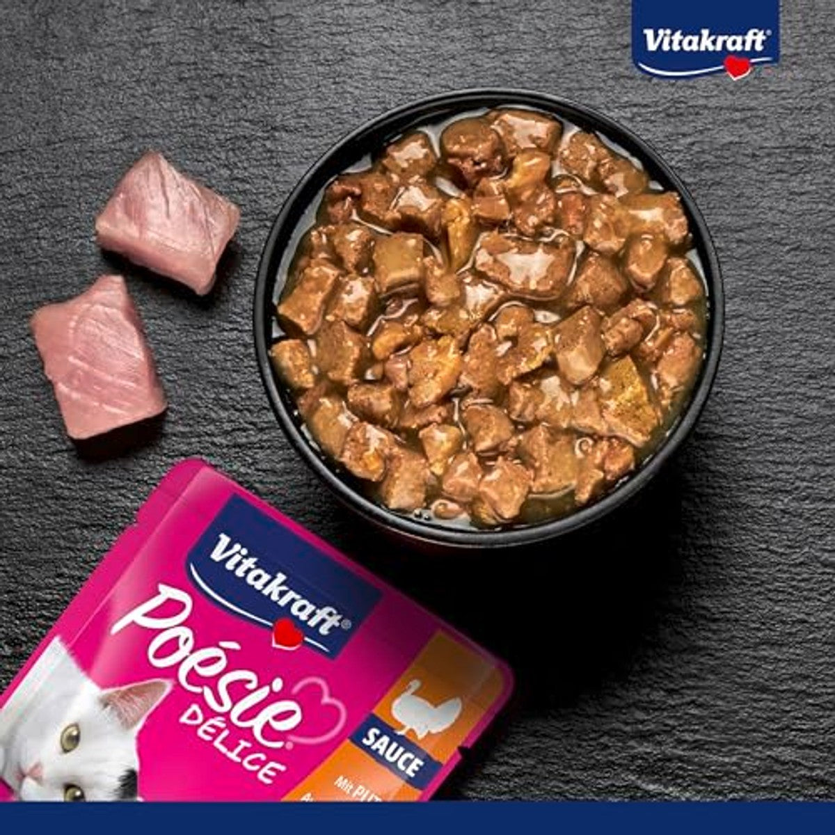 Vitakraft Poésie Deli Sauce Natvoer voor katten, kattenvoer in zakjes, 23 x 85 g, Putenborst. – Vitakraft