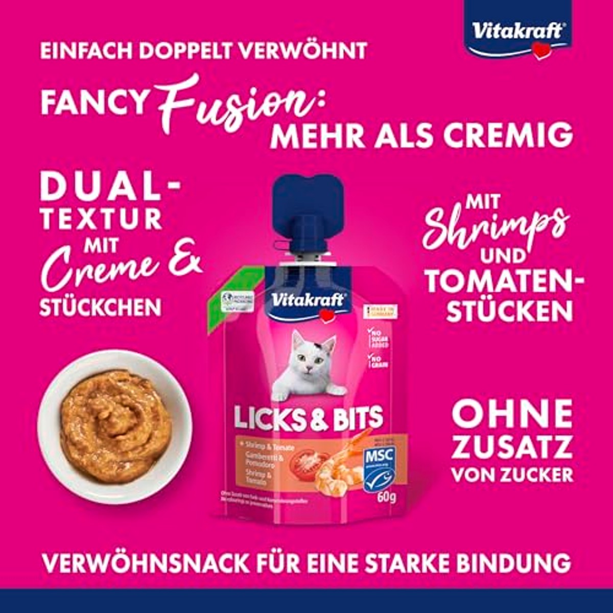 Vitakraft Licks & Bits kattensnack garnalen & tomaat 1 x 60 g - 6-pack