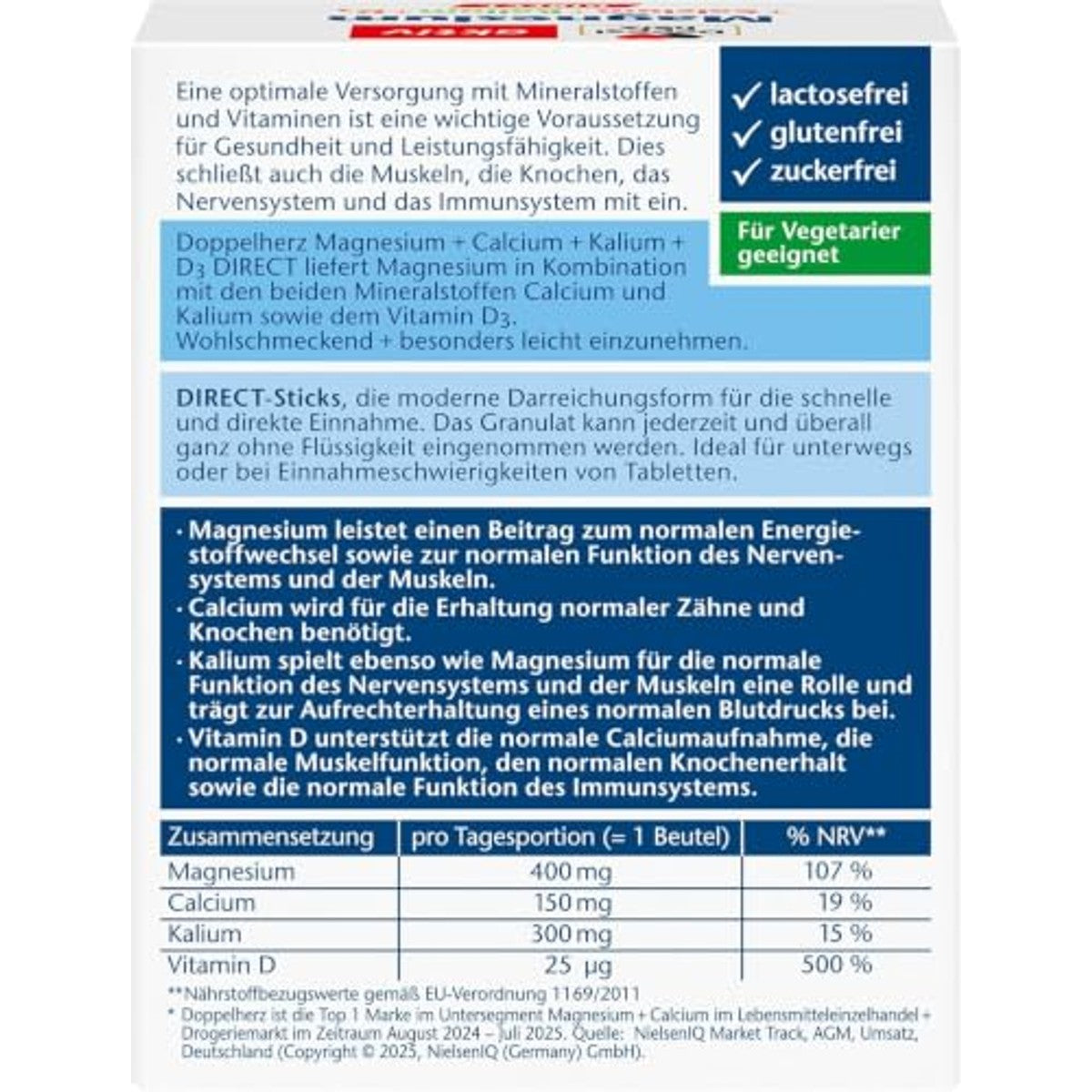 Doppelherz Magnesium + Calcium + Kalium + D3 Direct Frambozensmaak 20 Sticks - 6-pack