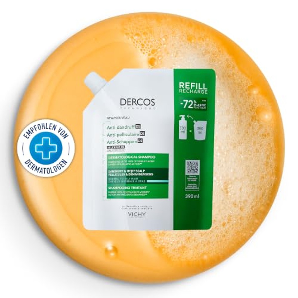 Vichy Dercos Anti-Roos Shampoo voor Vette Hoofdhuid, Navulverpakking, 390 ml