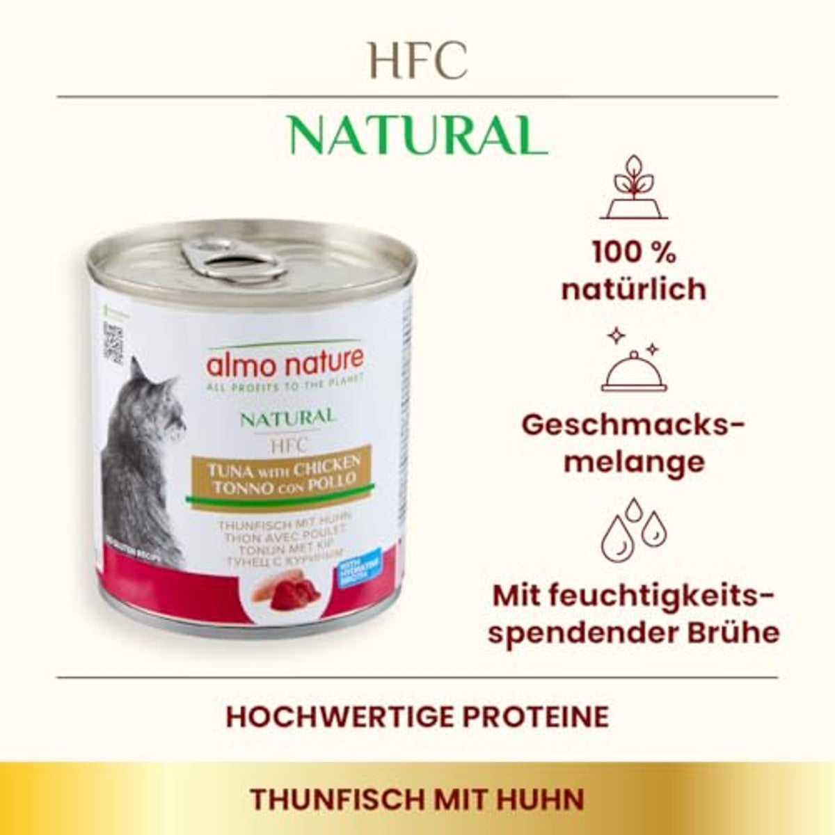Almo Nature HFC Natural Natvoer voor volwassenen en katten, tonijn en kip, 280 g, verpakking van 12 stuks – almo nature