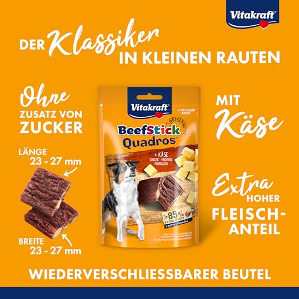 Vitakraft, hondensnack, vleessnacks, beef stick, 70 g, Kaas – Vitakraft
