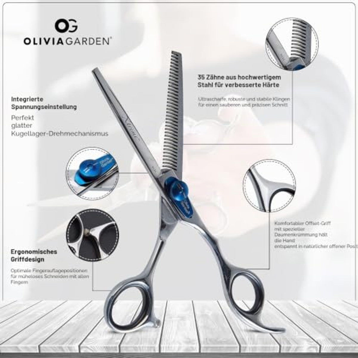 Olivia Garden Xtreme 6,0 inch Effileerschaar, 35 Tanden, Rechtshandig - 3-pack
