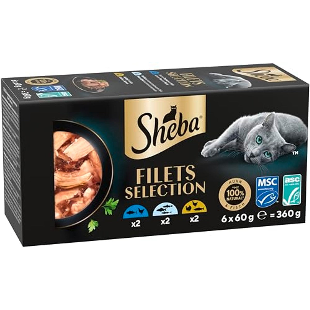 Sheba Filets natvoer kattenvoer kip, tonijn, witte vis, gevogelte en zalm 36 x 60 g - 6-pack