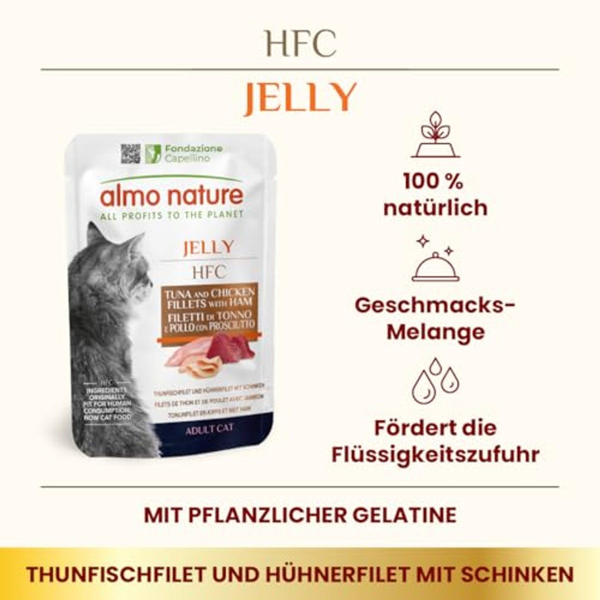 Almo Nature HFC Jelly Natvoer Tonijnfilet en Kippenfilet met Ham 24 x 55 g - 3-pack