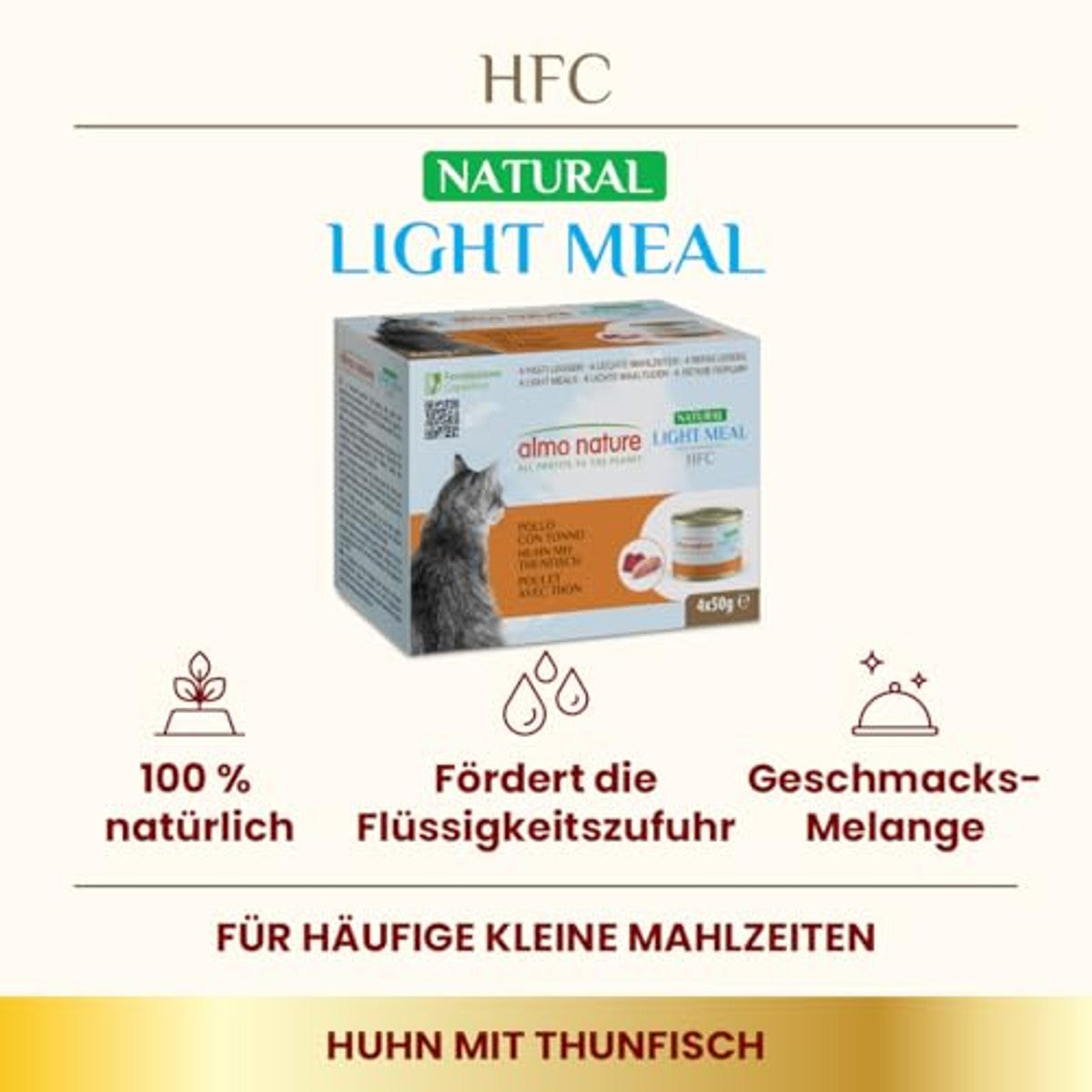 Almo Nature HFC Natural Light Meal Natvoer voor katten, kip met tonijn, humaan kwaliteit, glutenvrij, 50 g (verpakking van 4 stuks) – almo nature