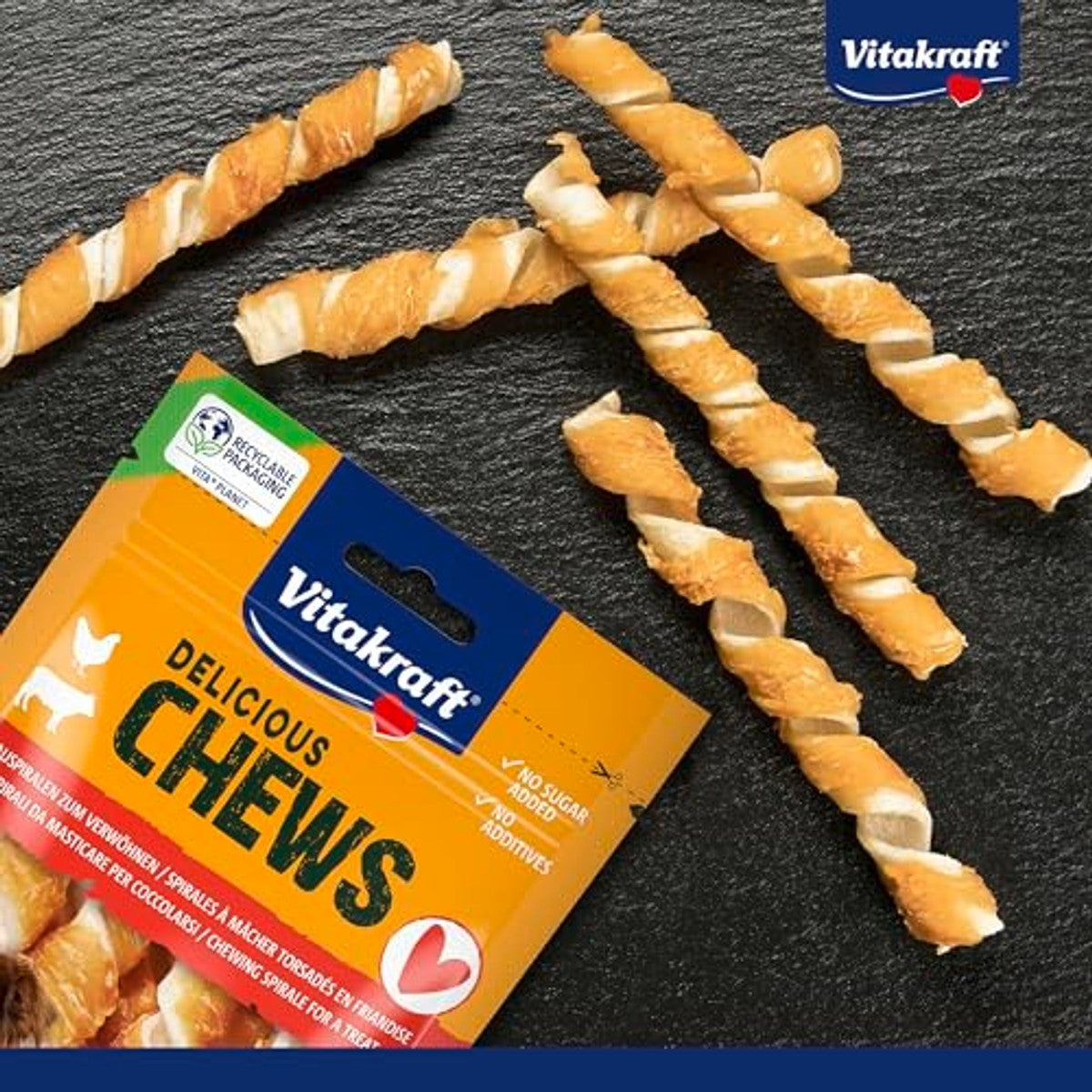 Vitakraft Delicious Chews hondensnack kauwspiraal kip 1 x 70 g - 3-pack