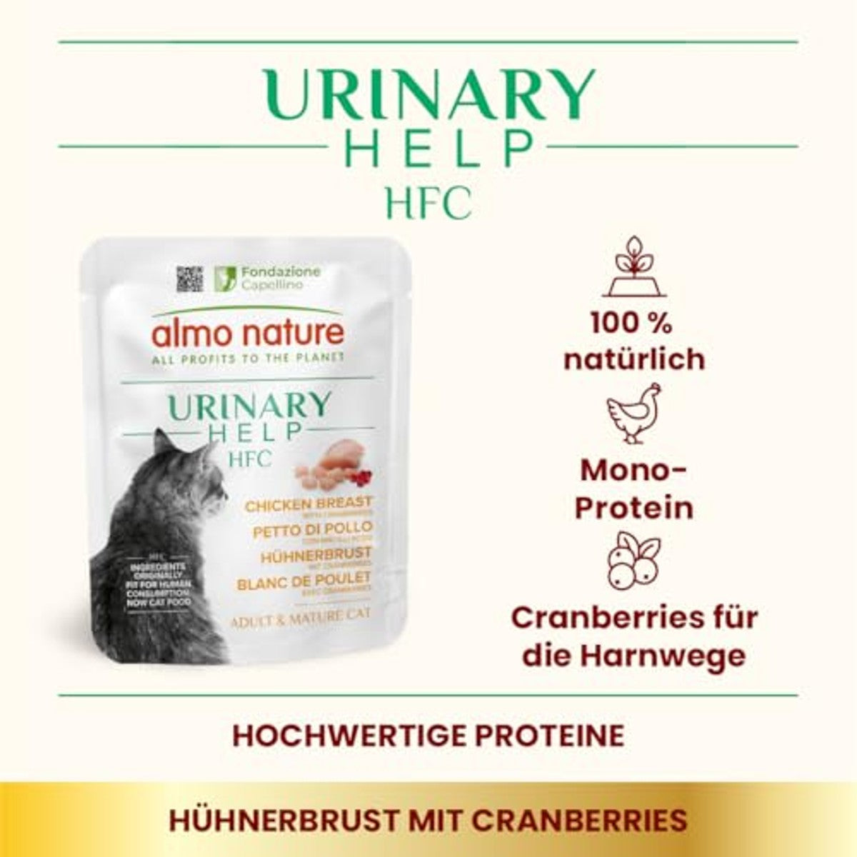 Almo Nature HFC Urinary Help Natvoer voor Katten Kippenborst en Veenbessen 24 x 50 g - 6-pack