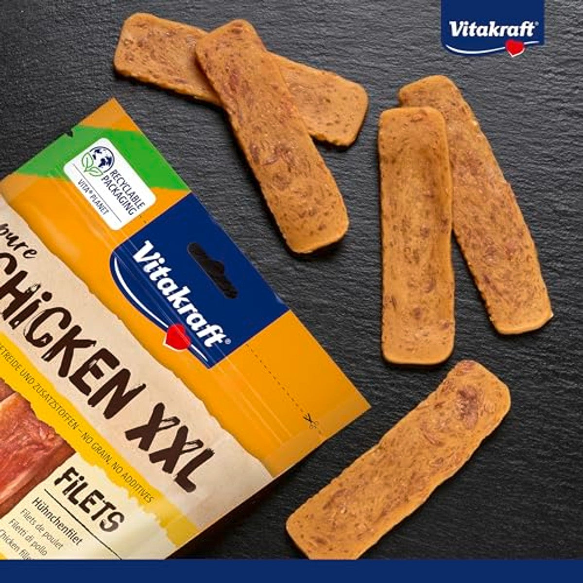 Vitakraft Pure Chicken XXL Filets, hondensnackers, kipfilet, hondentrainingslekkernijen, zonder toegevoegde suiker (6 x 250 g) – Vitakraft