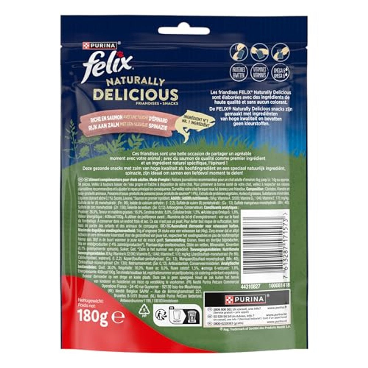 Felix Tasty Nuggets Zalm met spinazie 6 x 180 g - Voordeelverpakking