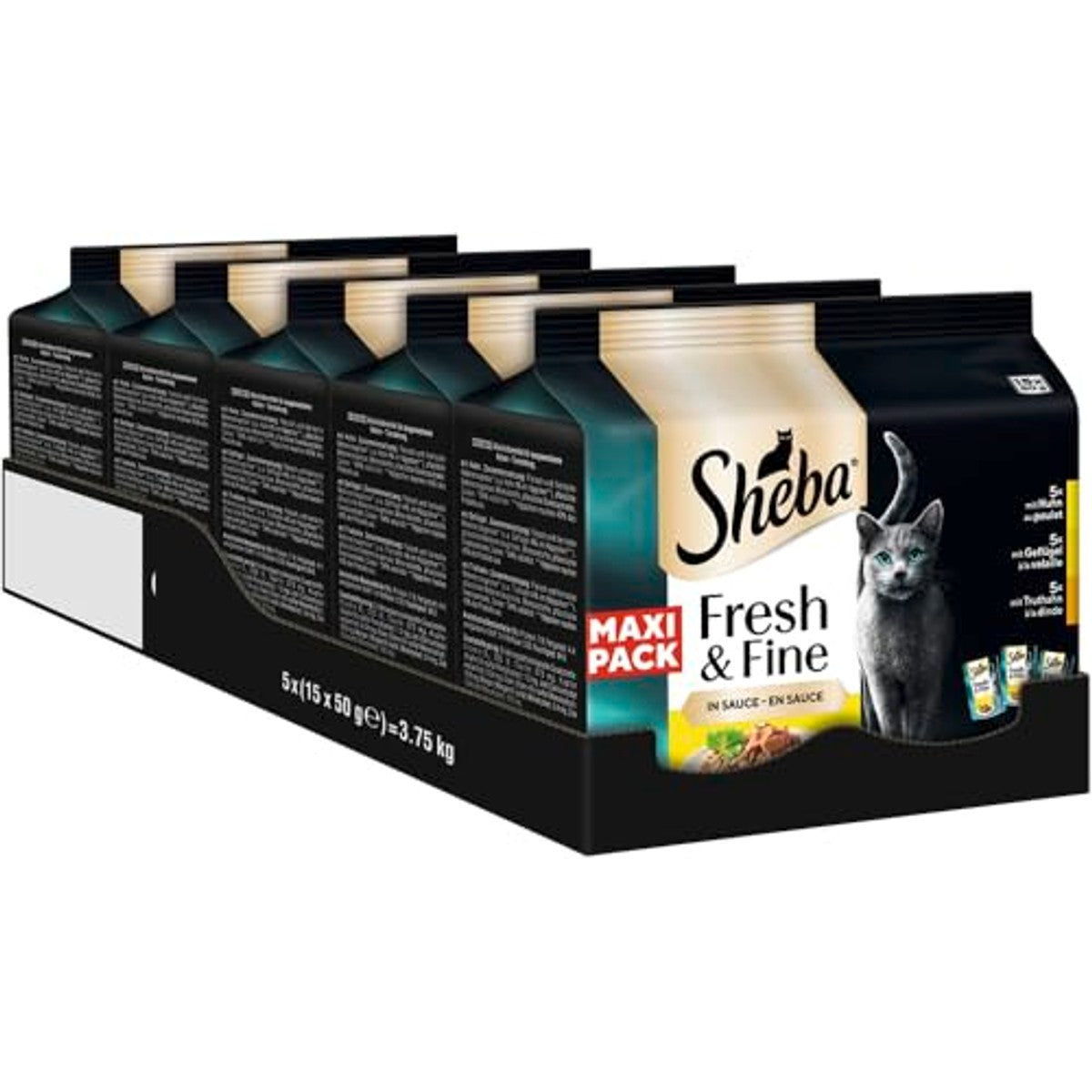 Sheba Fresh & Fine natvoer kattenvoer kip, gevogelte en kalkoen 5 x 15 x 50 g - 3-pack
