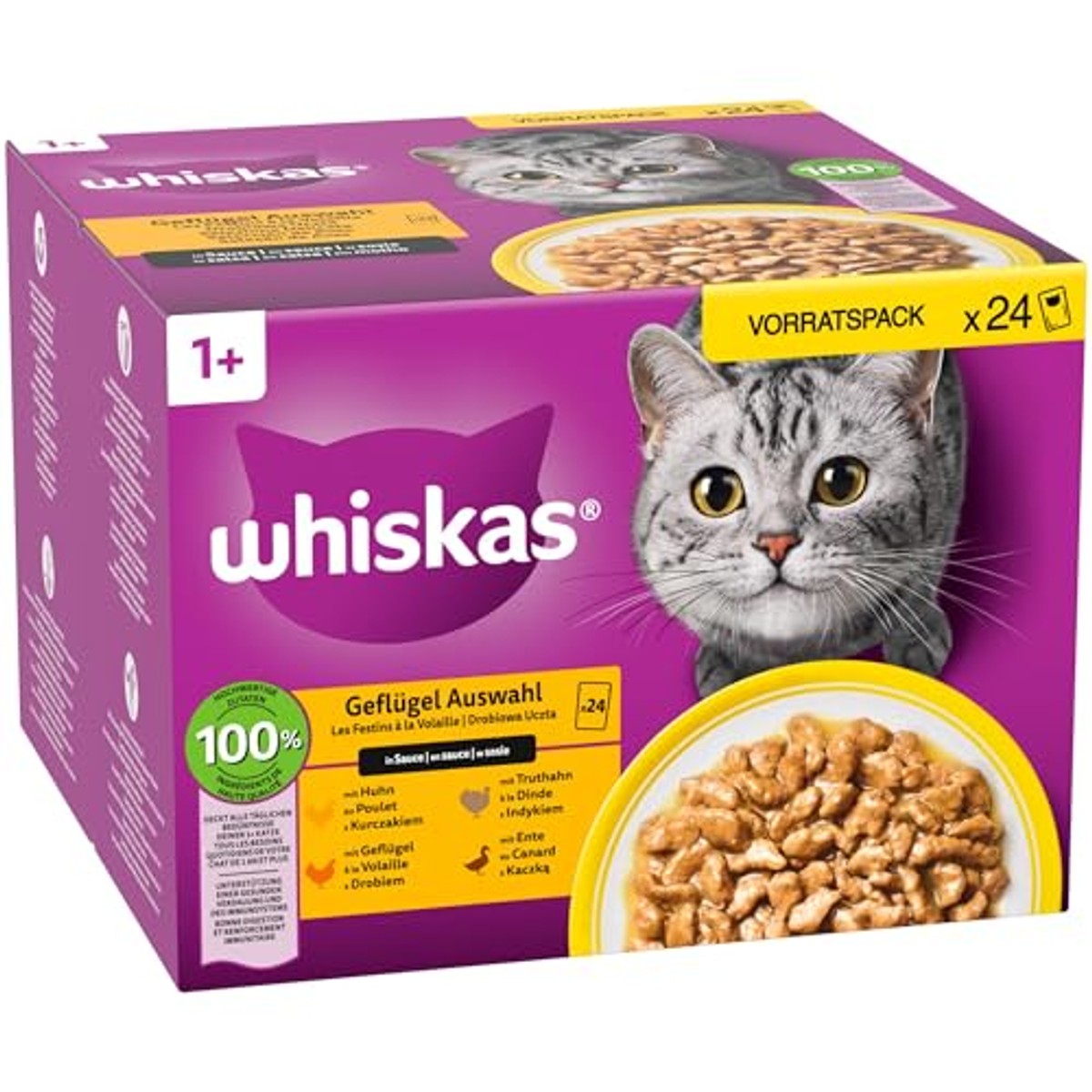 Whiskas natvoer kattenvoer gevogelte selectie 2 x 24 x 85 g - 3-pack