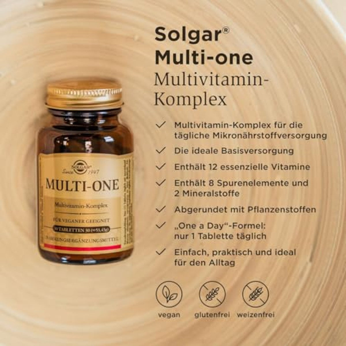SOLGAR® Multione multivitamine-complex - meer dan 30 micronutriënten - bevat 13 essentiële vitamines - met acerola, rozenbottel en waterkers - 30 dagen voorraad – SOLGAR