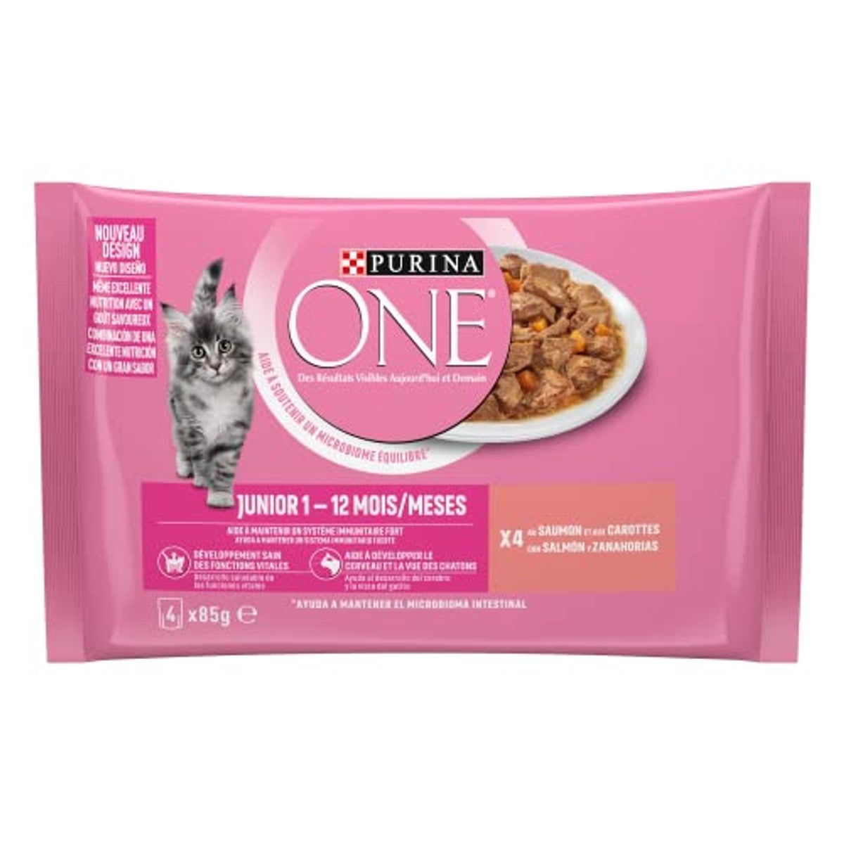 PURINA ONE Junior natvoer kattenvoer zalm 4 x 85 g - 3-pack