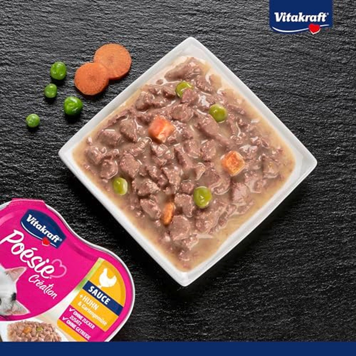 Vitakraft Poésie Création Natvoer voor katten, nat kattenvoer in saus, met kip en tuingroenten, voorraadverpakking, zonder toevoeging van suiker en granen (15 x 85 g) – Vitakraft