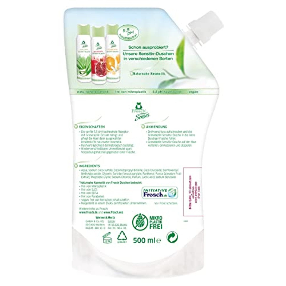 FROSCH Senses Granaatappel Sensitive Douchegel Navulzak 3 x 500 ml - Voordeelverpakking – foto 3