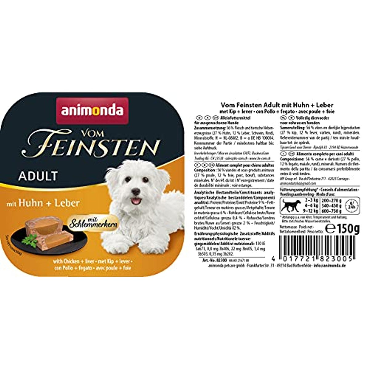 animonda vom Feinsten Hondenvoer nat met slemmerkern met kip + lever (22 x 150 g), graanvrij hondenvoer zonder suiker – animonda Vom Feinsten