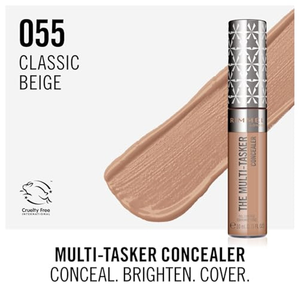 Rimmel London The Multi-Tasker, 055 Classic Beige, concealer, blijft tot 24 uur zitten, langdurige vochtigheid, sterk gepigmenteerde formule, gemakkelijk te vervagen, veganistische formule, 10 ml – Rimmel London
