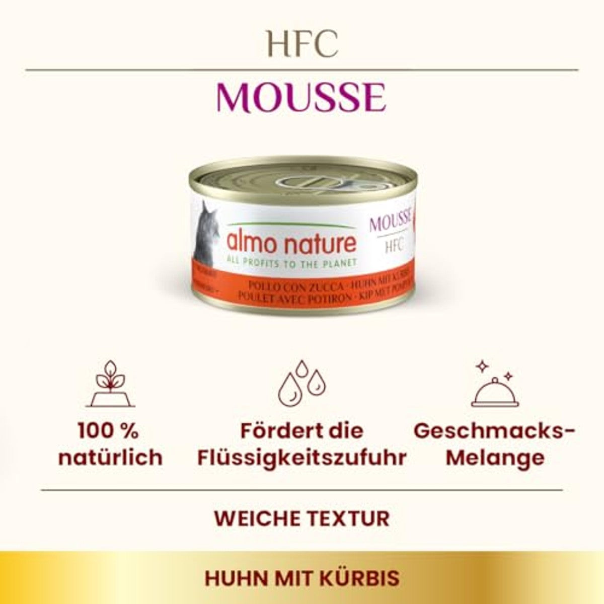 Almo Nature HFC Mousse Natvoer voor katten, kip met pompoen, 1,68 kg (24 x 70 g) – almo nature