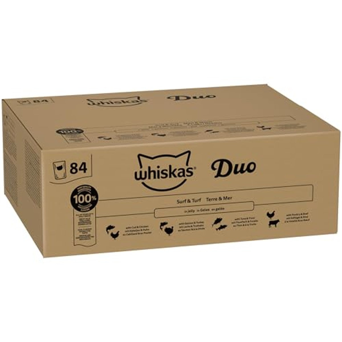 Whiskas Adult 1+ natvoer kattenvoer Tasty Duo Surf & Turf 84 x 85 g - 3-pack