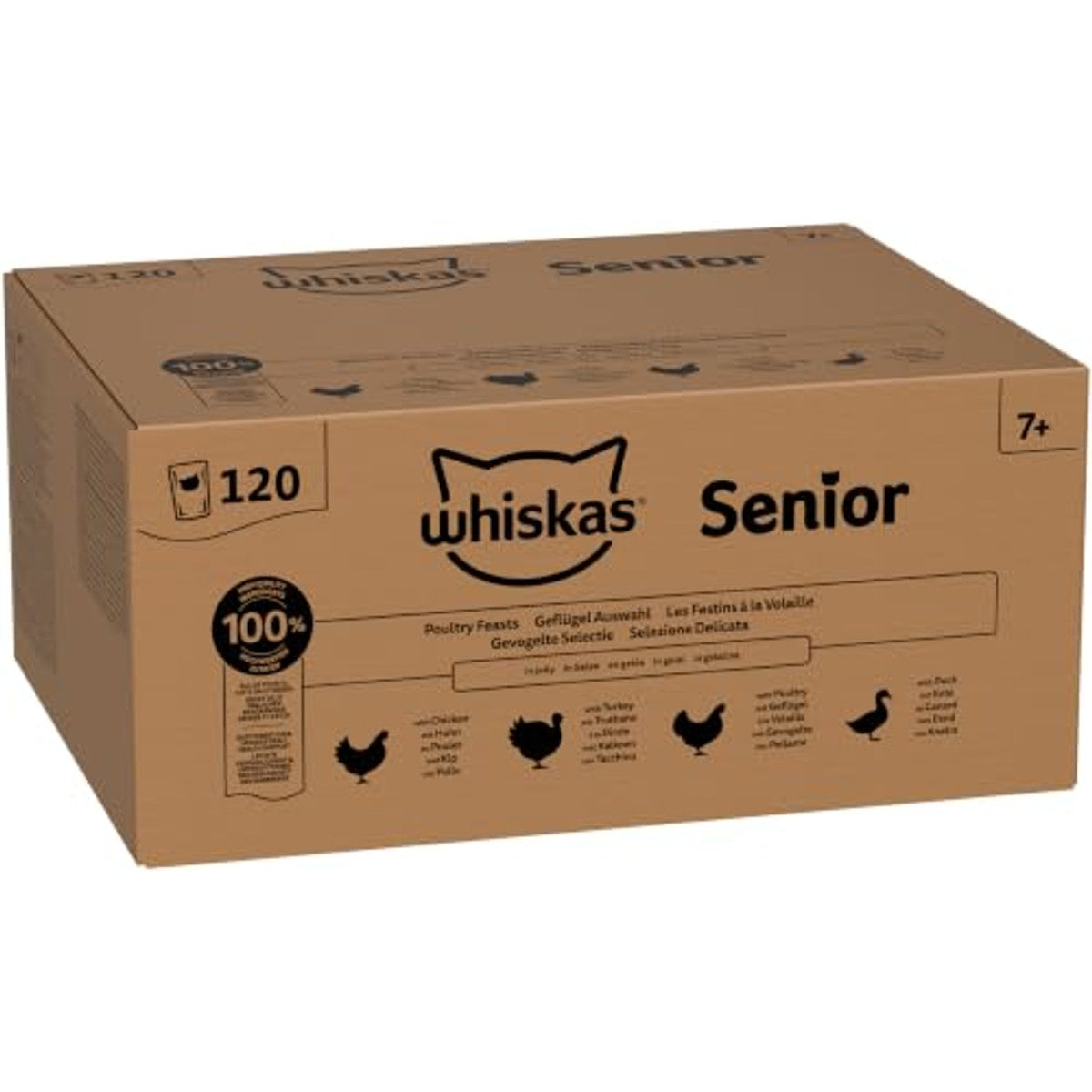Whiskas Senior 7+ natvoer voor katten, gemengde selectie in gelei, 120 portiezakken, 120 x 85 g (1 grote verpakking), hoogwaardig nat kattenvoer, voor katten vanaf 7 jaar en ouder – whiskas