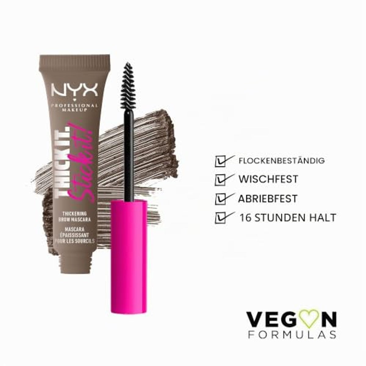 NYX Professional Makeup Wenkbrauwmascara met maximaal 16 uur houvast, voor getinte en vollere wenkbrauwen, Thick It. Stick It! Brow mascara, taupe (bruin) – NYX PROFESSIONAL MAKEUP