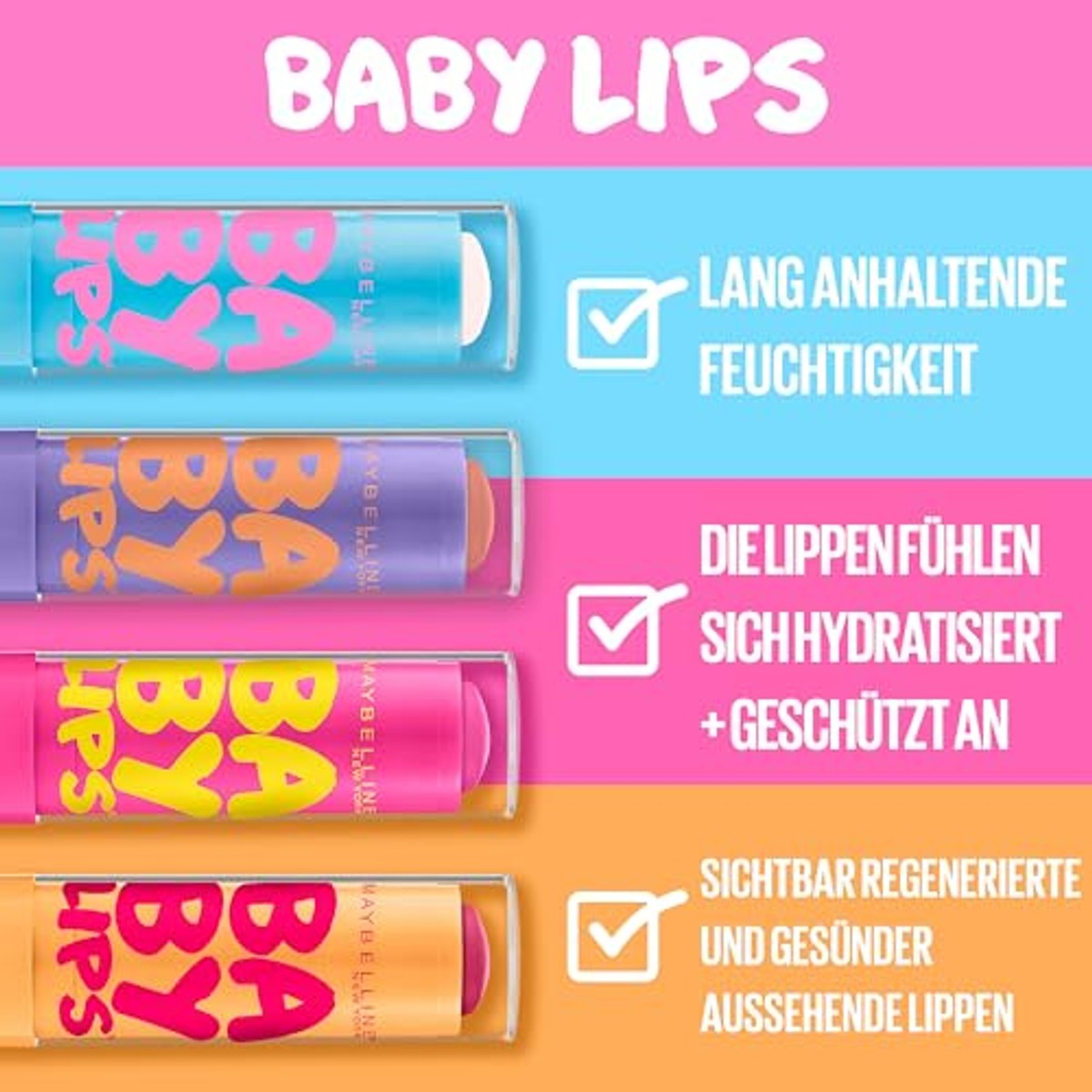 MAYBELLINE Baby Lips Pink Punch Lippenbalsem 4,8g - 3 stuks