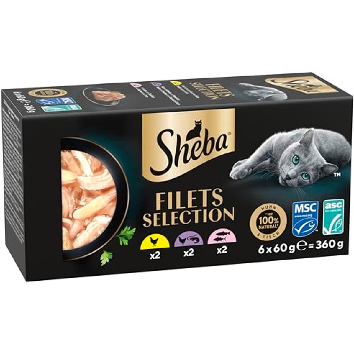 Sheba Filets natvoer kattenvoer kip, zeevis, garnalen, zalm en tonijn 36 x 60 g - 3-pack