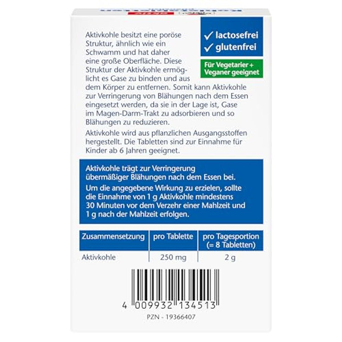 Doppelherz Plantaardige kooltabletten - Actieve kool draagt bij aan de vermindering van overmatige winderigheid na het eten - 30 tabletten (verpakking van 2) – Doppelherz