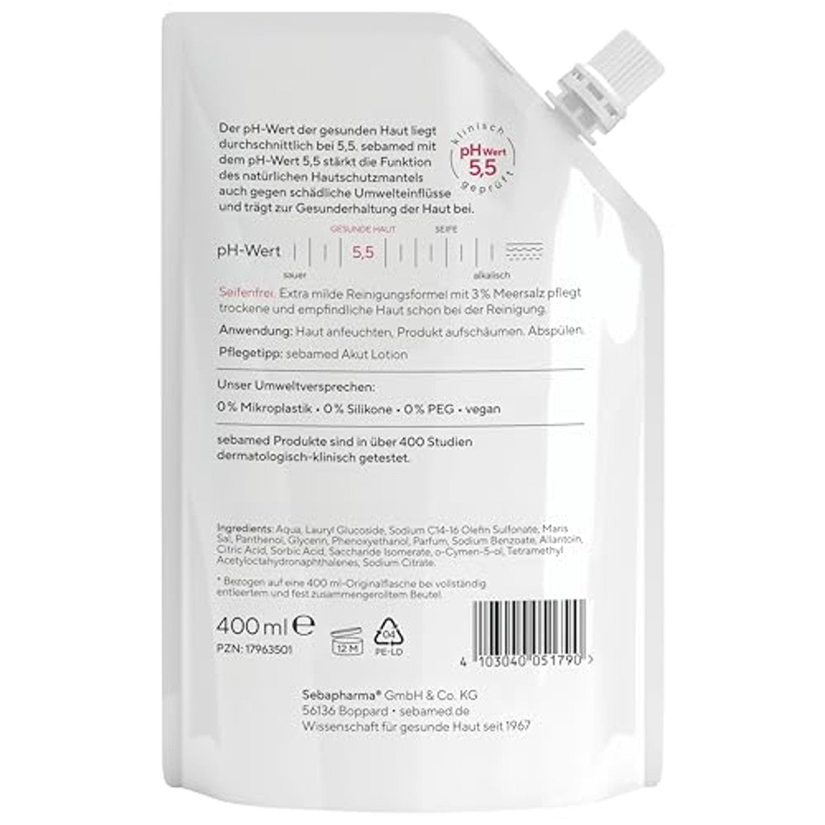 SEBAMED Zeepvrije wasemulsie zeezout navulzak 6 x 400 ml - Voordeelverpakking – foto 3