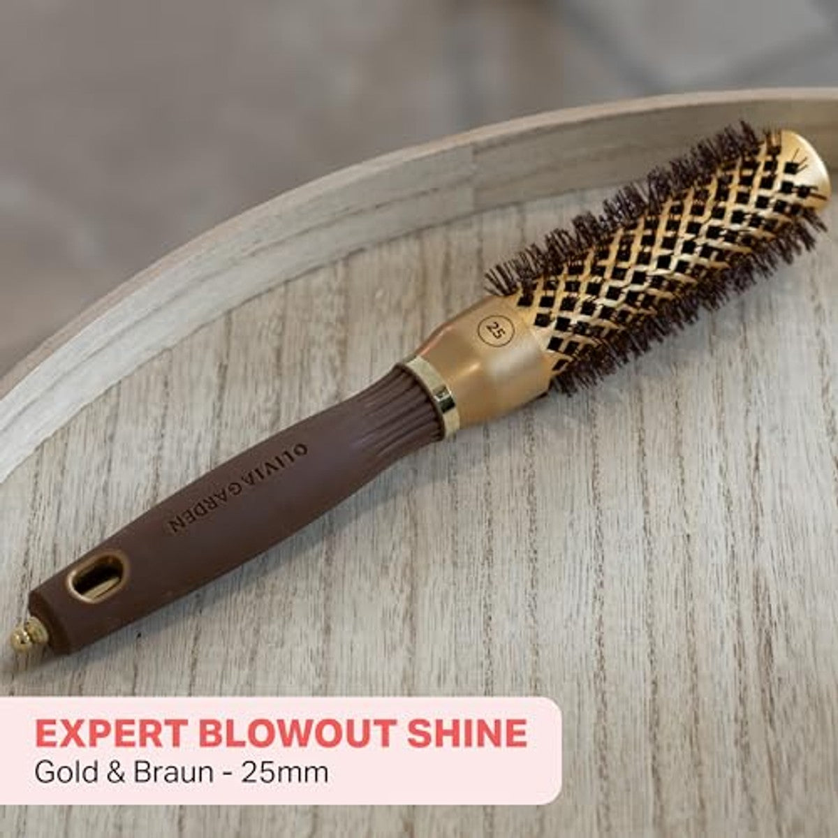 Olivia Garden Expert Blowout Shine - Gold & Brown - 25 - ronde, antistatische keramische borstel voor glanzende en frizzvrije blowouts