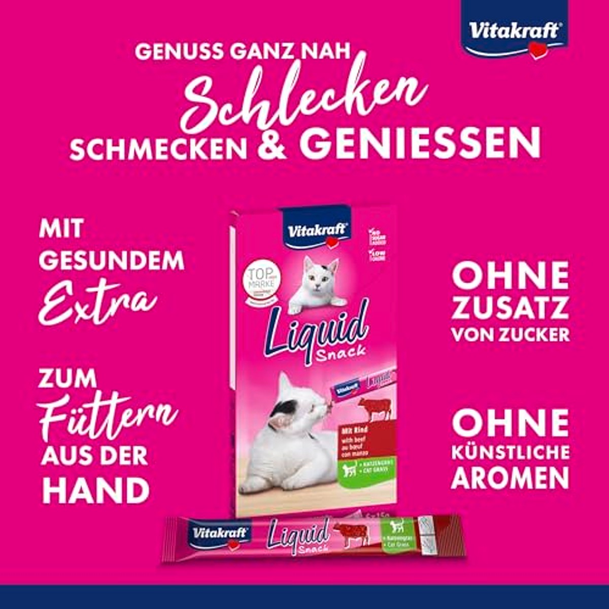 Vitakraft kattensnack rundvlees en kattengras 6 x 15 g - 6-pack