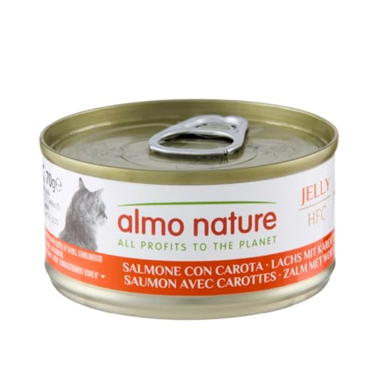 Almo Nature HFC Jelly Natvoer voor volwassen katten, zalm en wortelen, Human Grade, glutenvrij, 6 x 70 g – almo nature