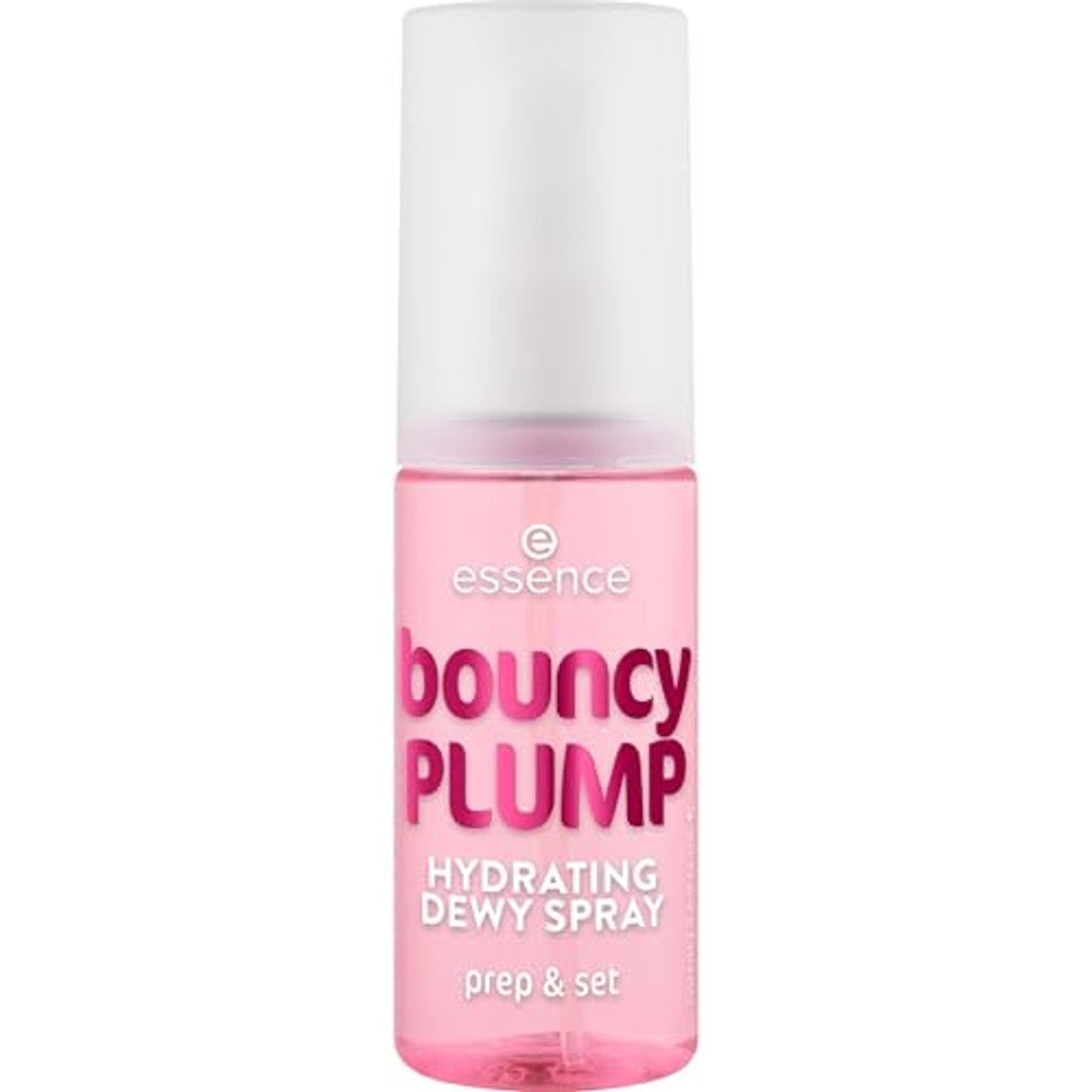 essence Bouncy Plump Hydrating Dewy Spray, fixeerspray, transparant, hydraterend, verzorgend, stralend fris, veganistisch, olievrij, zonder parabenen, zonder microplastic deeltjes, per stuk verpakt | Hydraterend, verzorgend, fixerend – Essence Cosmetics