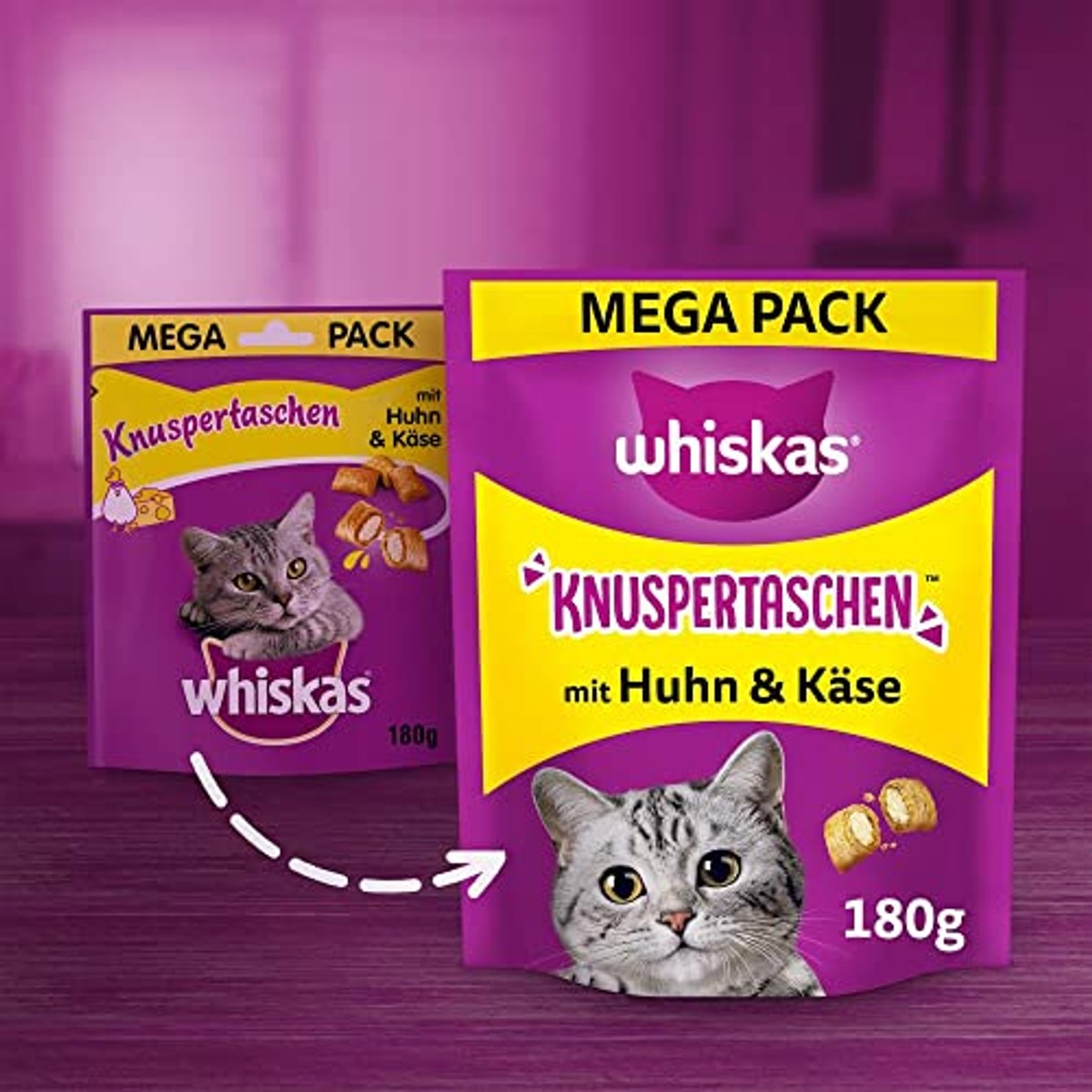 Whiskas Knusperbags kattensnack kip en kaas 4 x 180 g - 3-pack