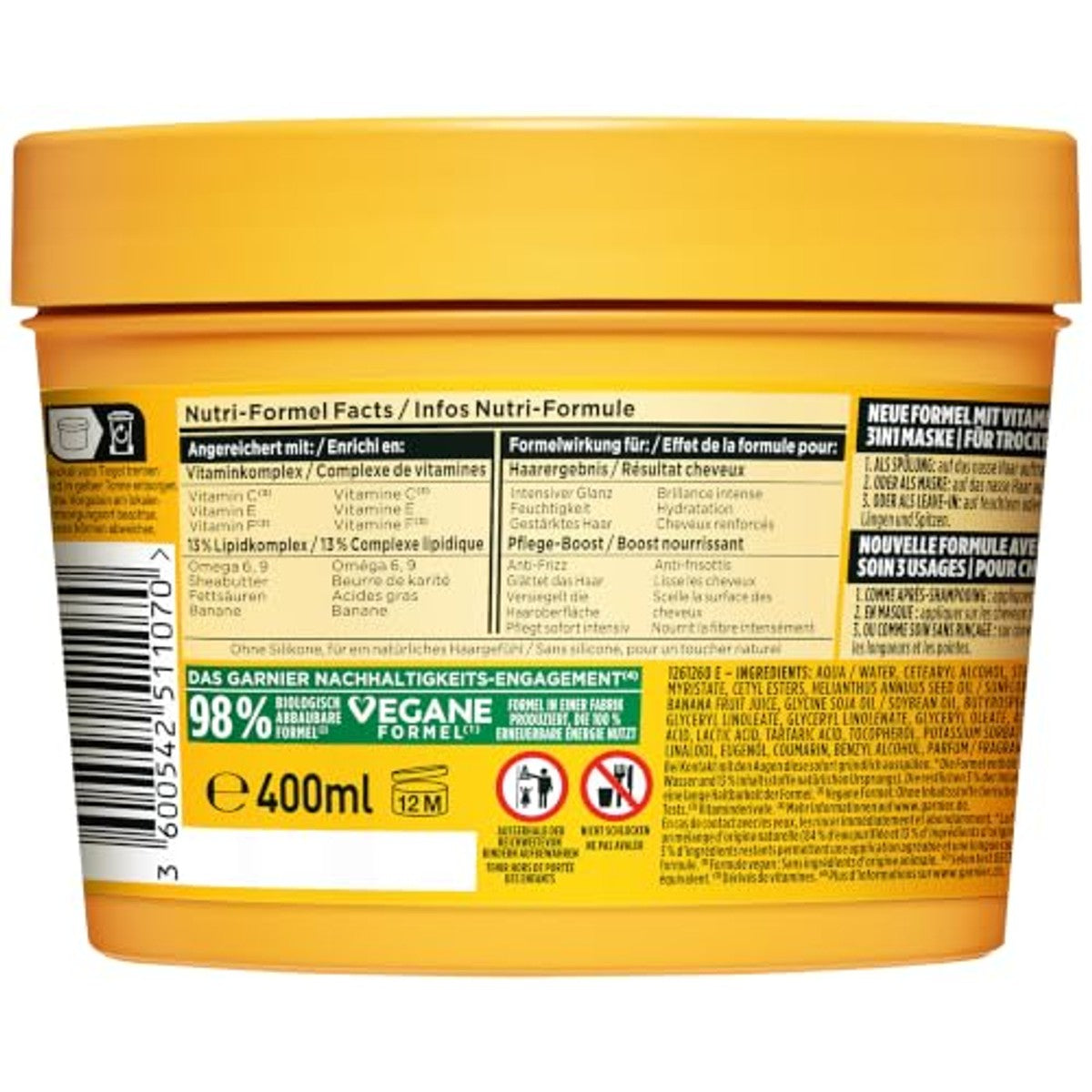 Garnier Fructis Hair Food Banana 3-in-1 haarmasker 3 x 400 ml - Voordeelverpakking