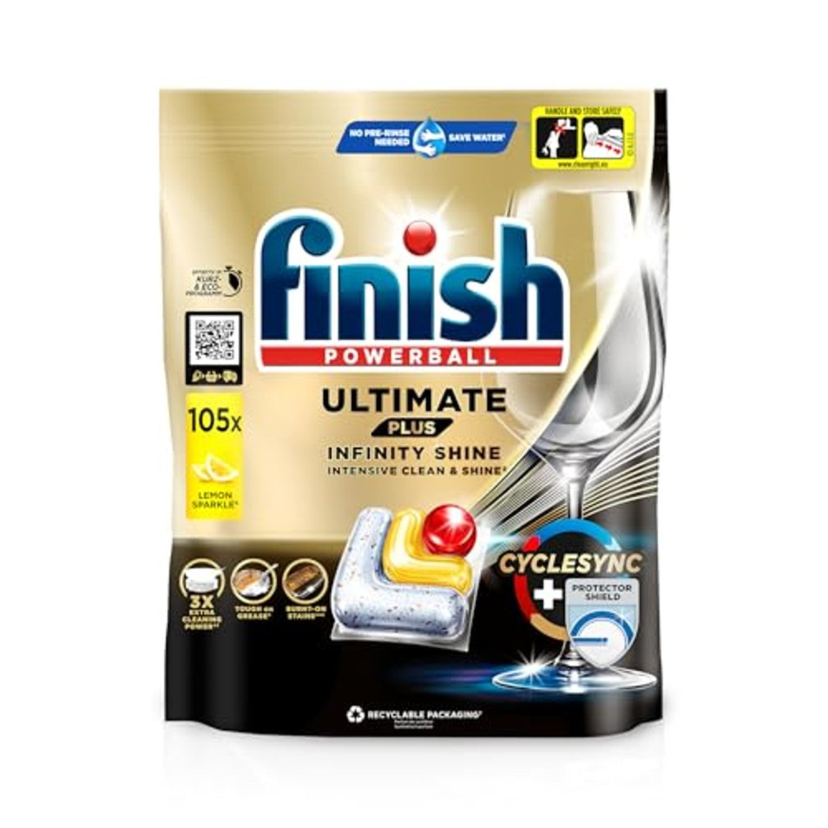 Finish Ultimate Plus Infinity Shine Citrus Vaatwastabletten voor intensieve reiniging tegen hardnekkige vlekken, sterke vetoplossingskracht en glans met beschermschild, 105 capsules – Finish