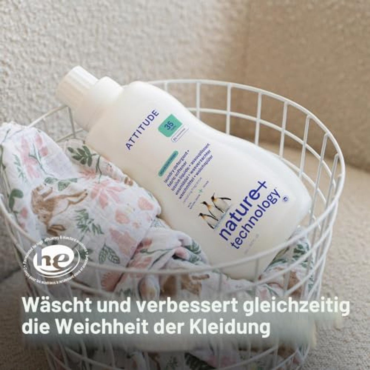 ATTITUDE 2-in-1 wasmiddel en wasverzachter, op plantaardige en minerale ingrediënten, HE-compatibel, veganistische huishoudelijke producten, Mountain Essentials, 35 ladingen, 1,05 liter – ATTITUDE