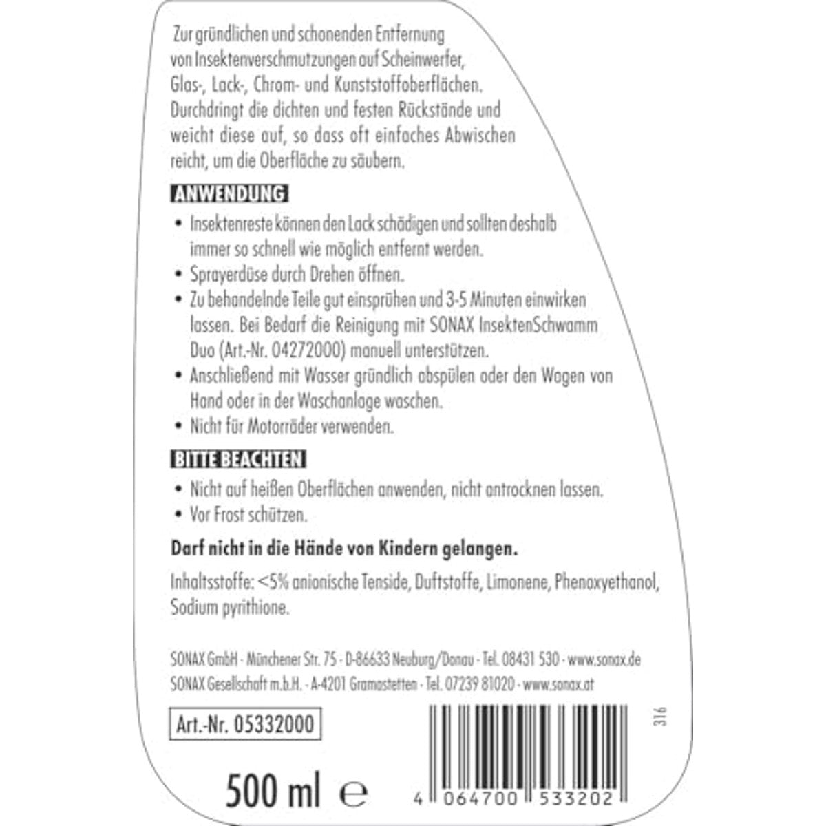 SONAX Insectenverwijderaar 6 x 500 ml - Voordeelverpakking