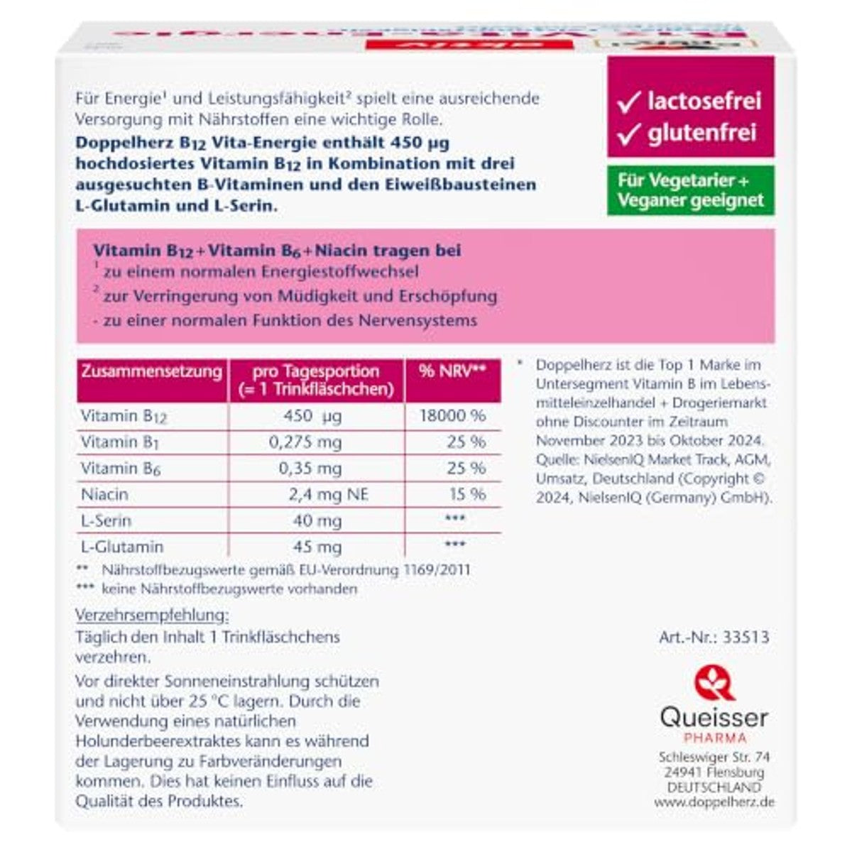 Doppelherz B12 Vita-Energie met Frambozensmaak 30 Drinkflesjes - 3-pack
