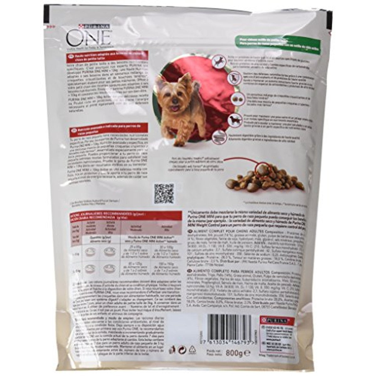 PURINA ONE Mini Active Hondenvoer voor volwassenen, kip en rijst, 8 x 800 g – PURINA ONE